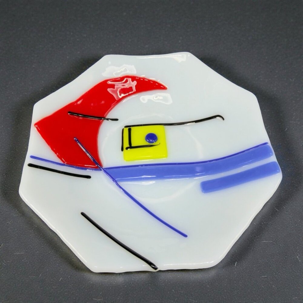 1998 Hand Made Fused Art Glass Dish Small Plate Trinket Holder Artist Signed VTG